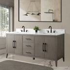 Meuble-lavabo double vasque Vanity Art 72 avec dessus en marbre reconstitué