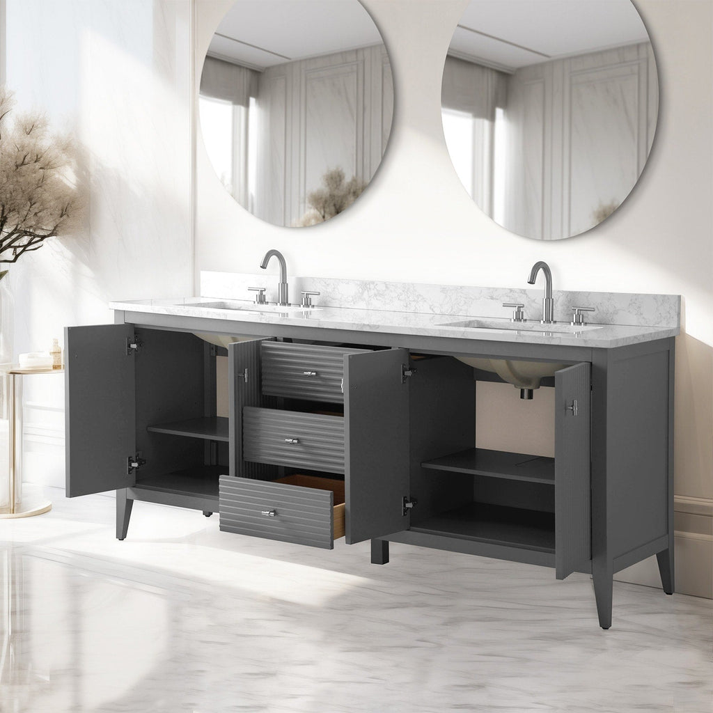 Meuble-lavabo double vasque Vanity Art 72 avec dessus en marbre reconstitué