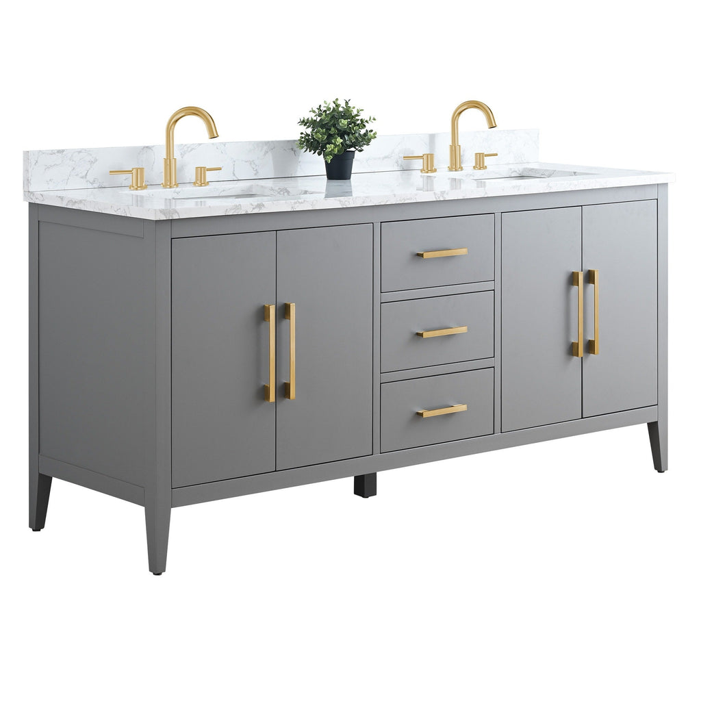 Meuble-lavabo double vasque Vanity Art 72 avec dessus en marbre reconstitué