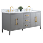 Meuble-lavabo double vasque Vanity Art 72 avec dessus en marbre reconstitué