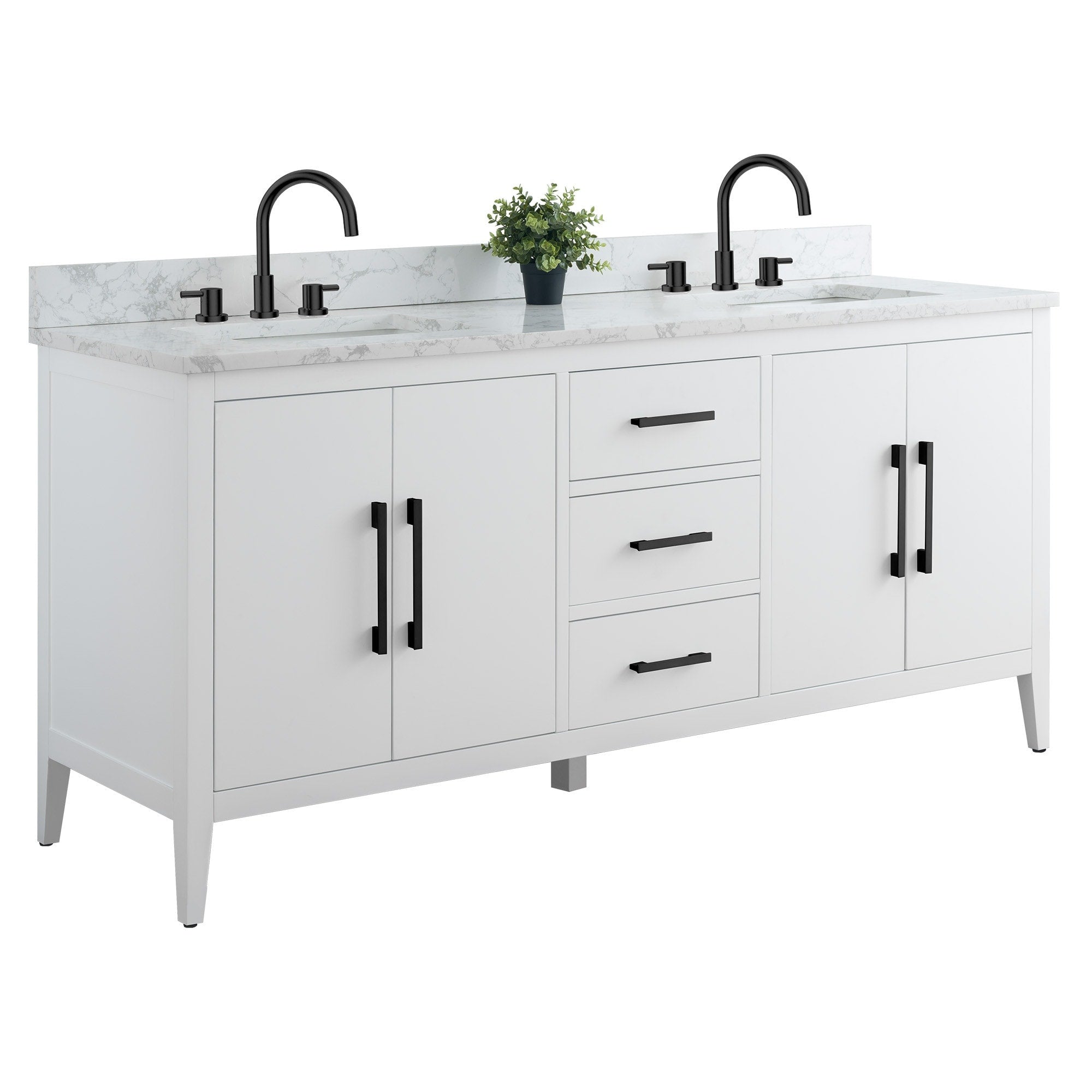 Meuble-lavabo double vasque Vanity Art 72 avec dessus en marbre reconstitué