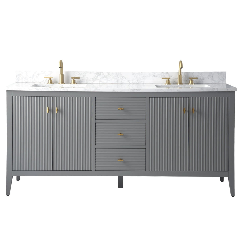 Meuble-lavabo double vasque Vanity Art 72 avec dessus en marbre reconstitué