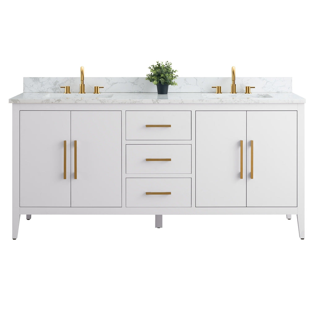Meuble-lavabo double vasque Vanity Art 72 avec dessus en marbre reconstitué