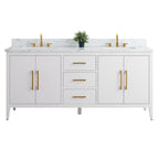 Meuble-lavabo double vasque Vanity Art 72 avec dessus en marbre reconstitué