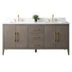 Meuble-lavabo double vasque Vanity Art 72 avec dessus en marbre reconstitué