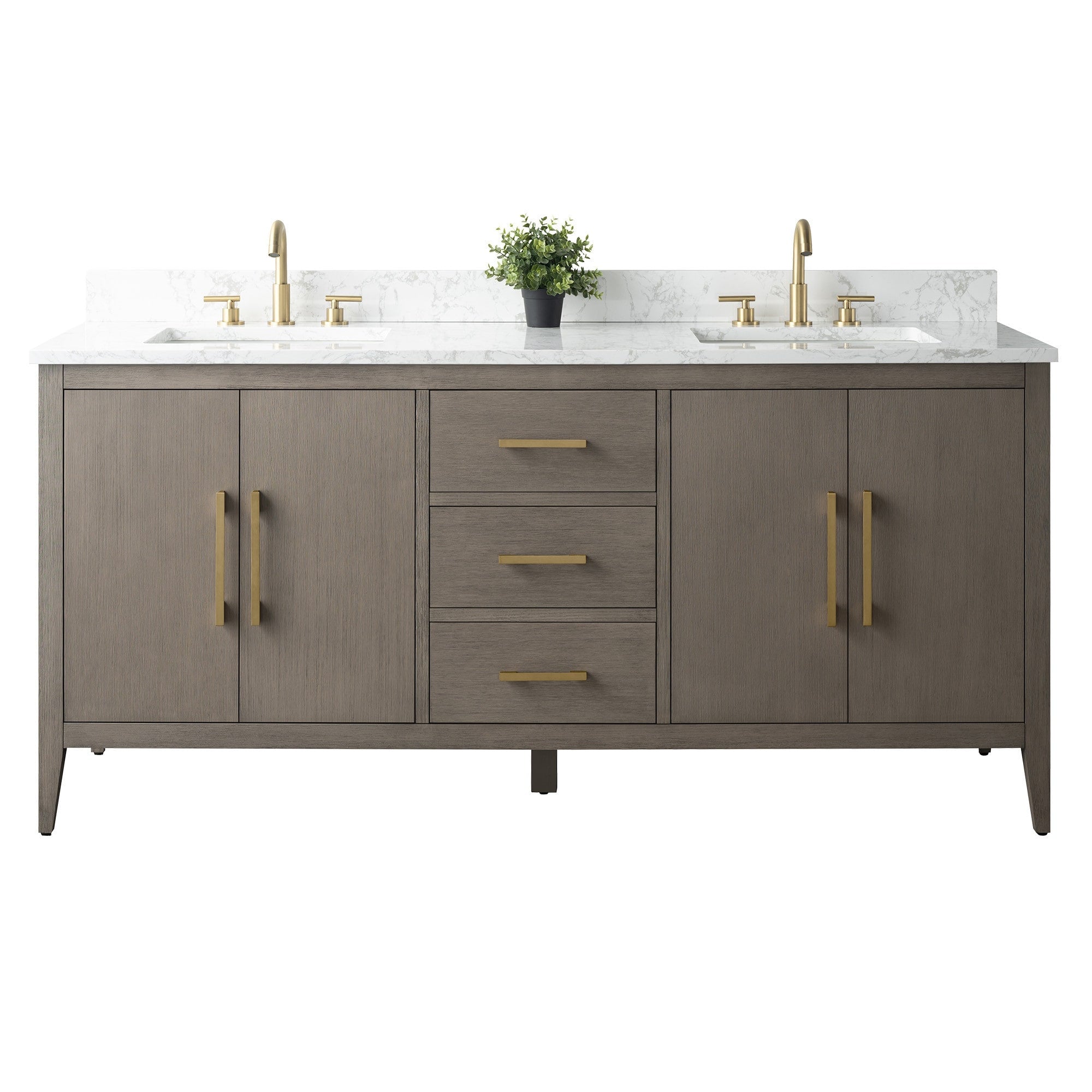Meuble-lavabo double vasque Vanity Art 72 avec dessus en marbre reconstitué