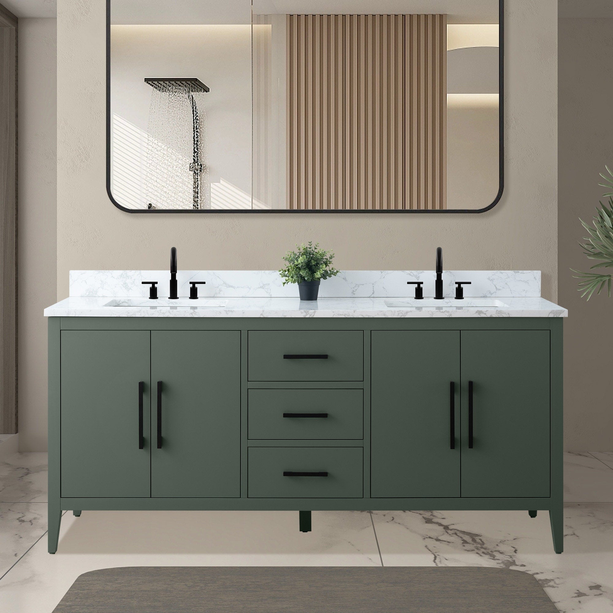 Meuble-lavabo double vasque Vanity Art 72 avec dessus en marbre reconstitué
