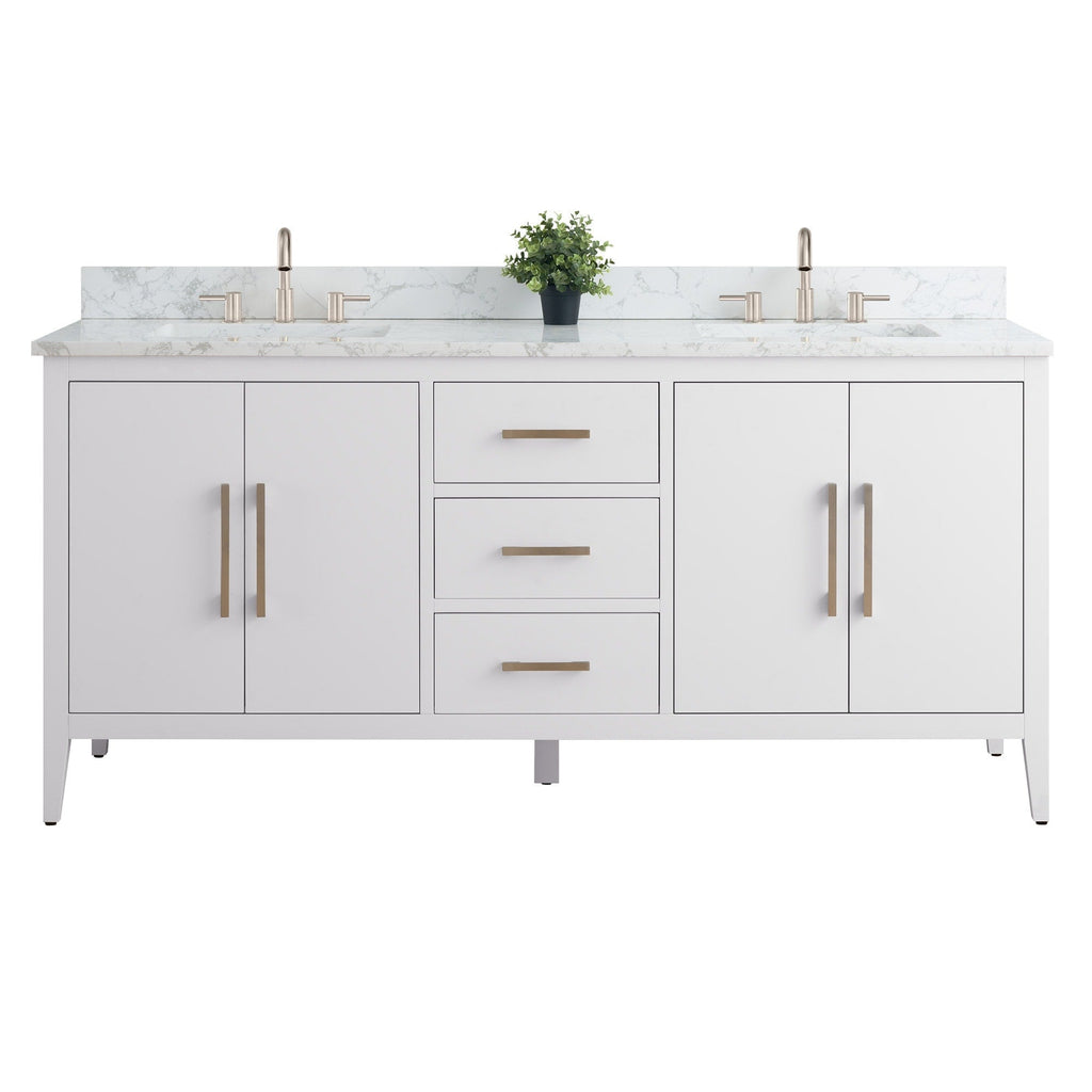 Meuble-lavabo double vasque Vanity Art 72 avec dessus en marbre reconstitué