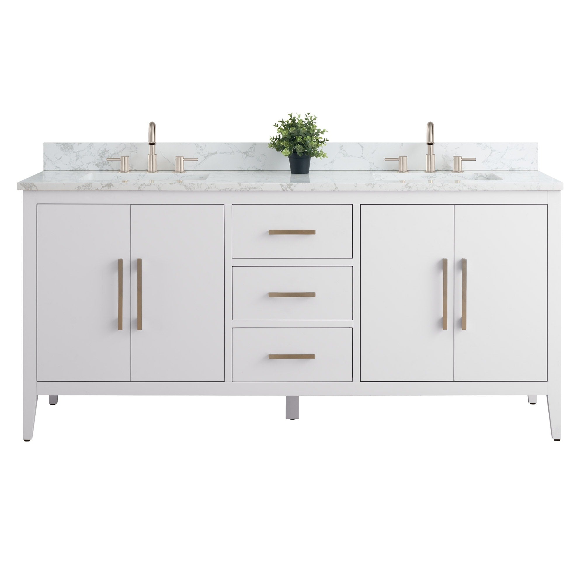 Meuble-lavabo double vasque Vanity Art 72 avec dessus en marbre reconstitué