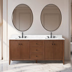 Meuble-lavabo double vasque Vanity Art 72 avec dessus en marbre reconstitué
