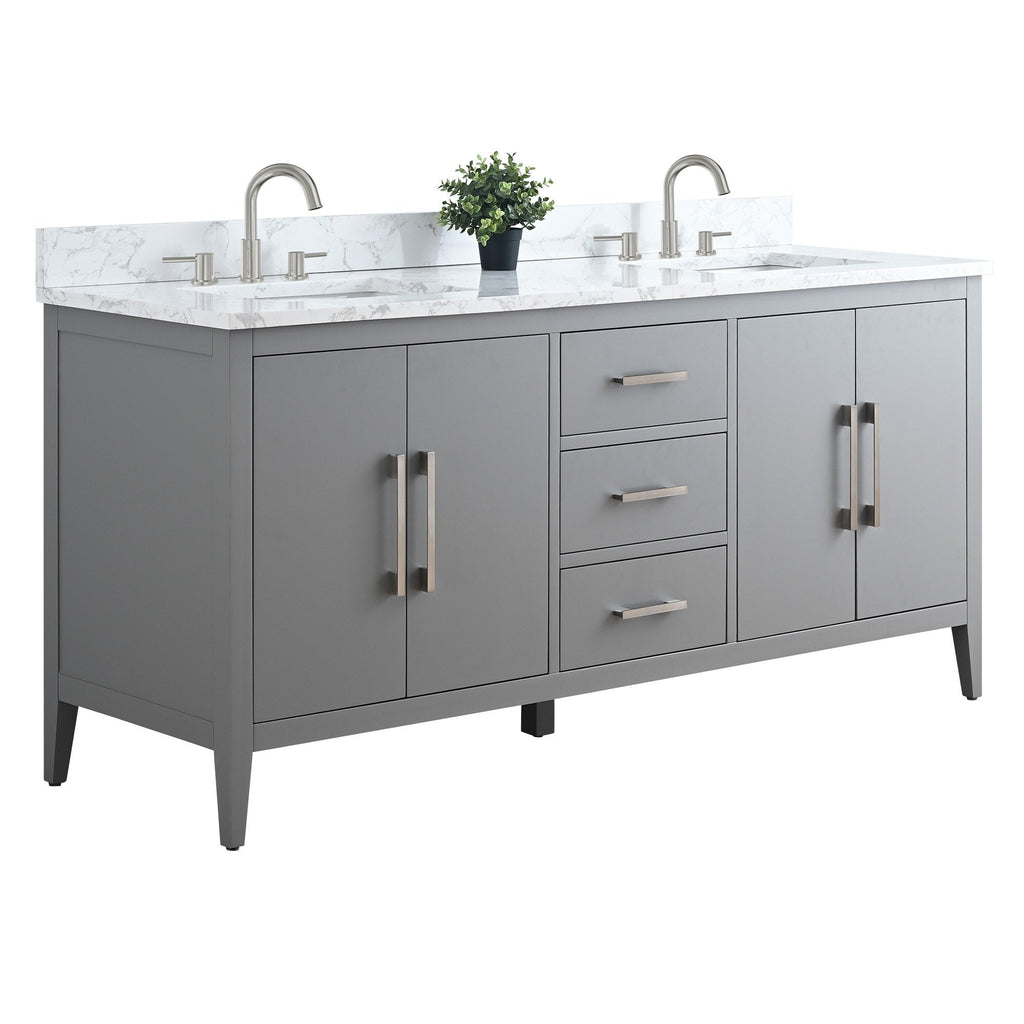 Meuble-lavabo double vasque Vanity Art 72 avec dessus en marbre reconstitué