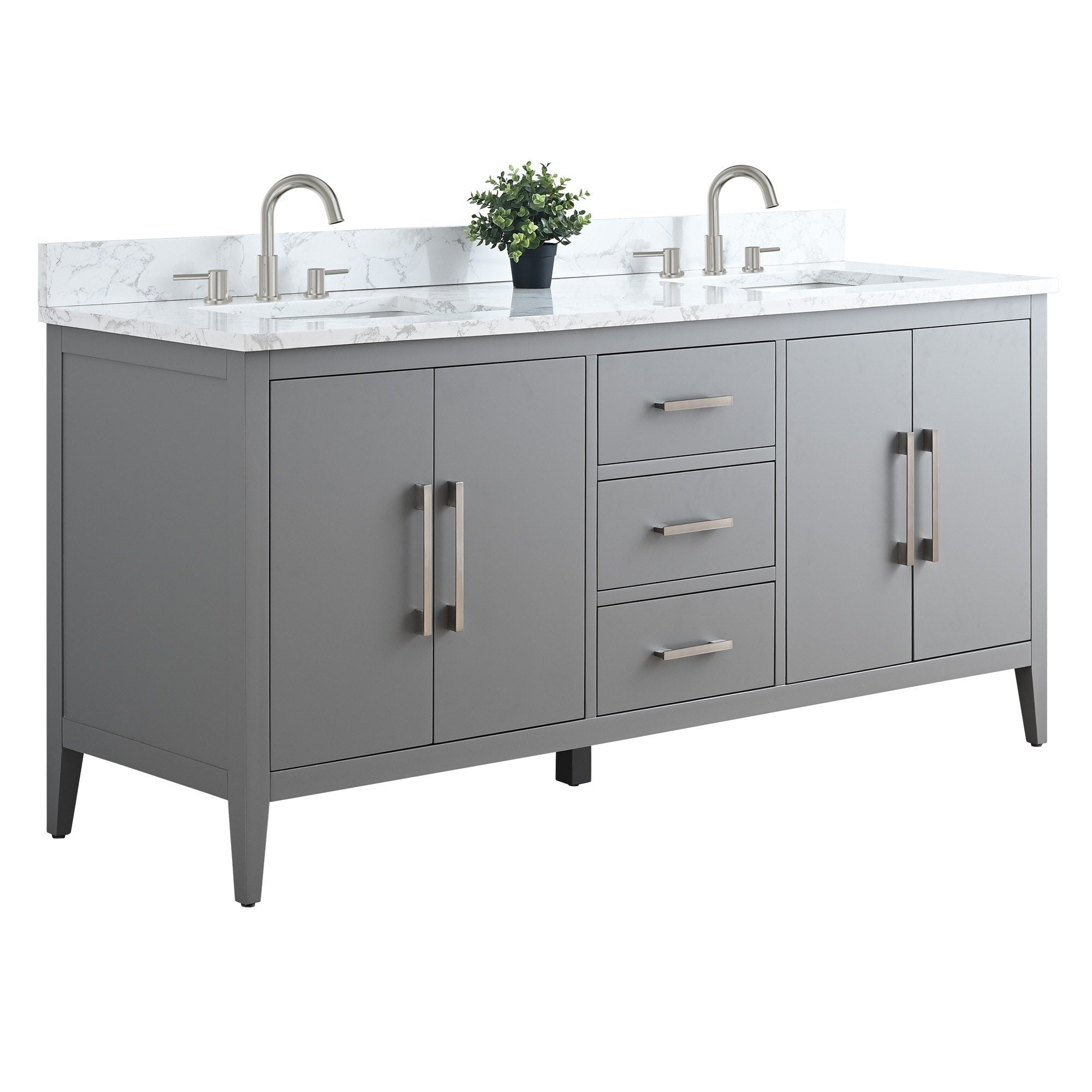 Meuble-lavabo double vasque Vanity Art 72 avec dessus en marbre reconstitué