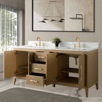 Meuble-lavabo double vasque Vanity Art 72 avec dessus en marbre reconstitué