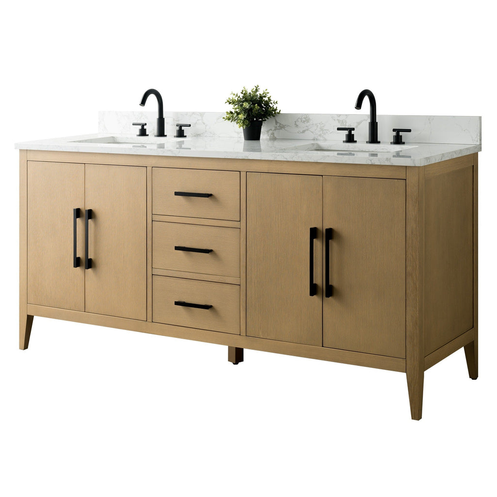 Meuble-lavabo double vasque Vanity Art 72 avec dessus en marbre reconstitué