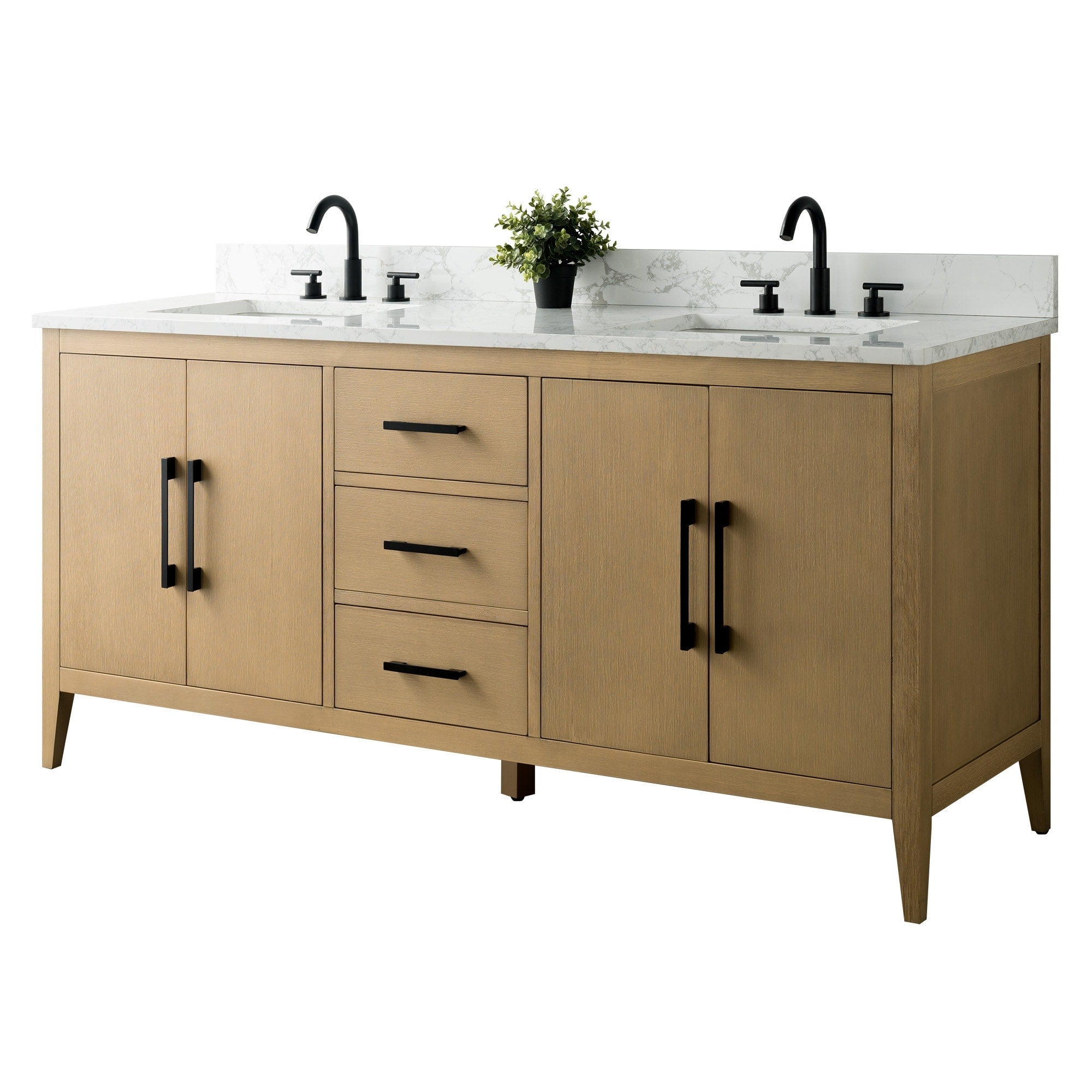 Meuble-lavabo double vasque Vanity Art 72 avec dessus en marbre reconstitué