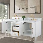 Meuble-lavabo double vasque Vanity Art 72 avec dessus en marbre reconstitué