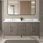 Meuble-lavabo double vasque Vanity Art 72 avec dessus en marbre reconstitué