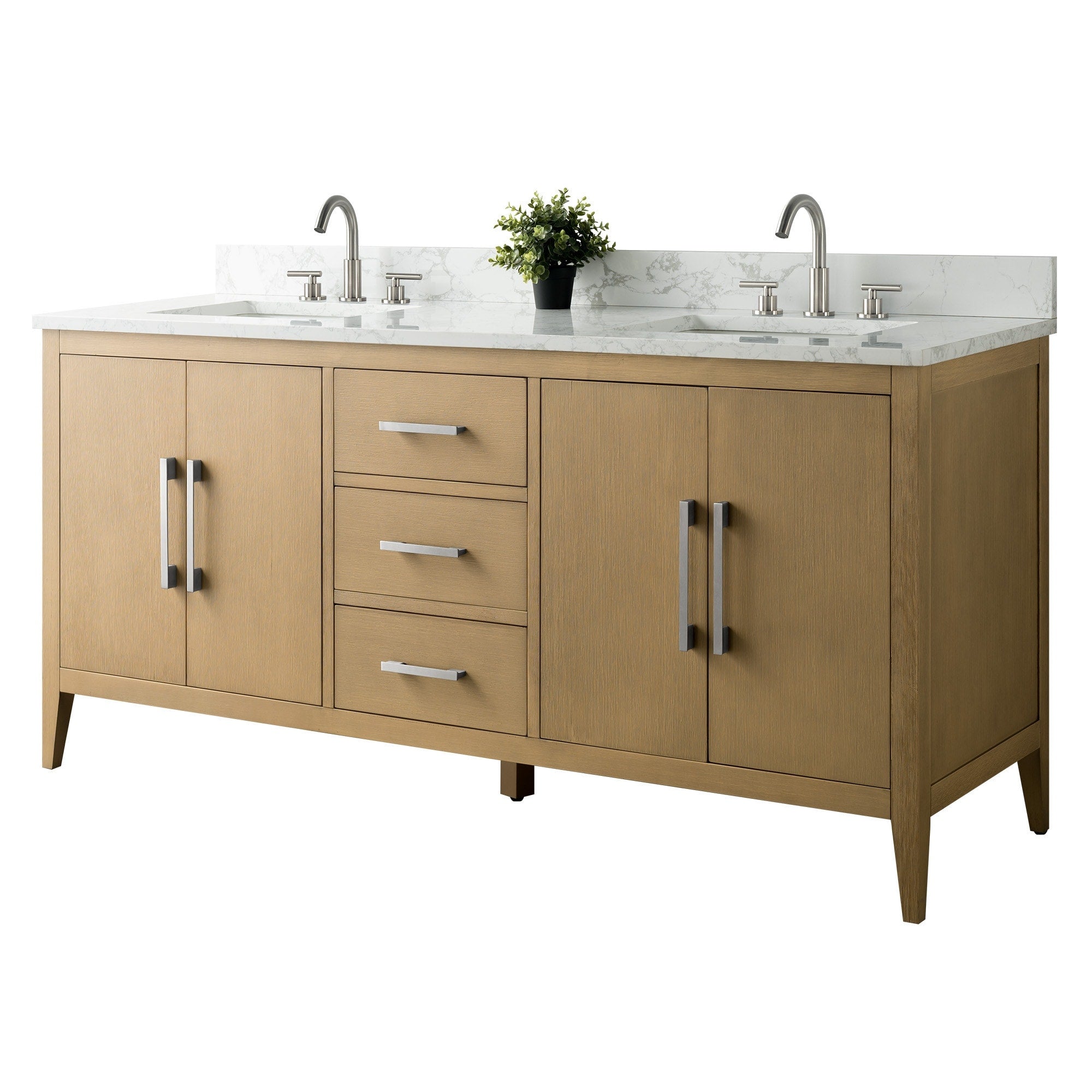 Meuble-lavabo double vasque Vanity Art 72 avec dessus en marbre reconstitué