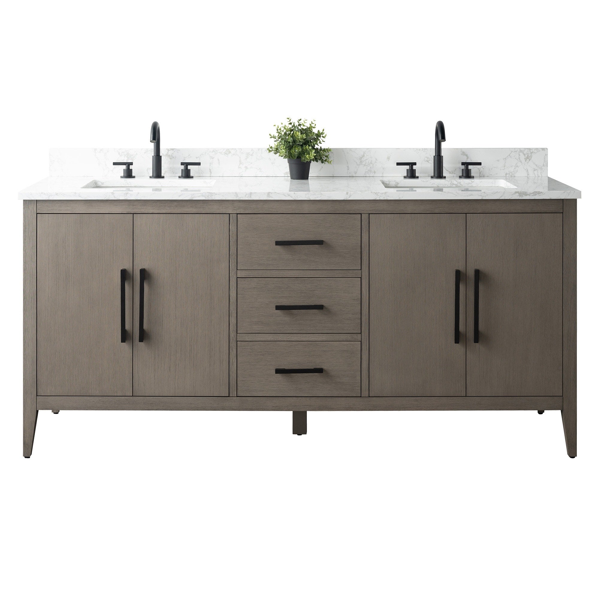 Meuble-lavabo double vasque Vanity Art 72 avec dessus en marbre reconstitué