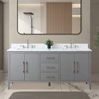 Meuble-lavabo double vasque Vanity Art 72 avec dessus en marbre reconstitué