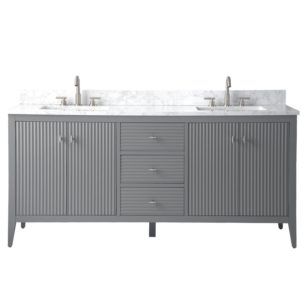 Meuble-lavabo double vasque Vanity Art 72 avec dessus en marbre reconstitué