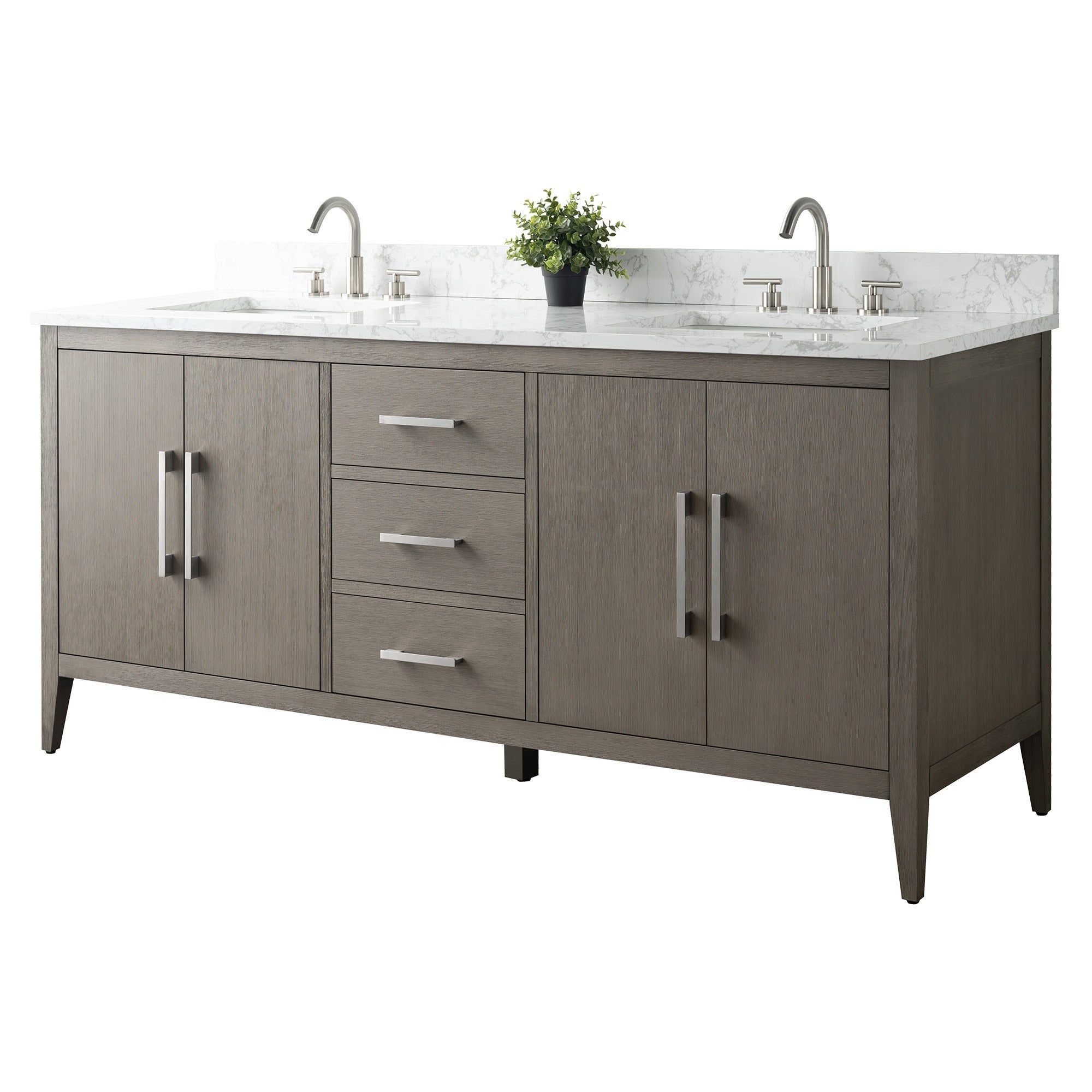 Meuble-lavabo double vasque Vanity Art 72 avec dessus en marbre reconstitué