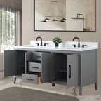 Meuble-lavabo double vasque Vanity Art 72 avec dessus en marbre reconstitué