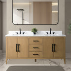 Meuble-lavabo double vasque Vanity Art 72 avec dessus en marbre reconstitué