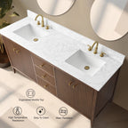 Meuble-lavabo double vasque Vanity Art 72 avec dessus en marbre reconstitué
