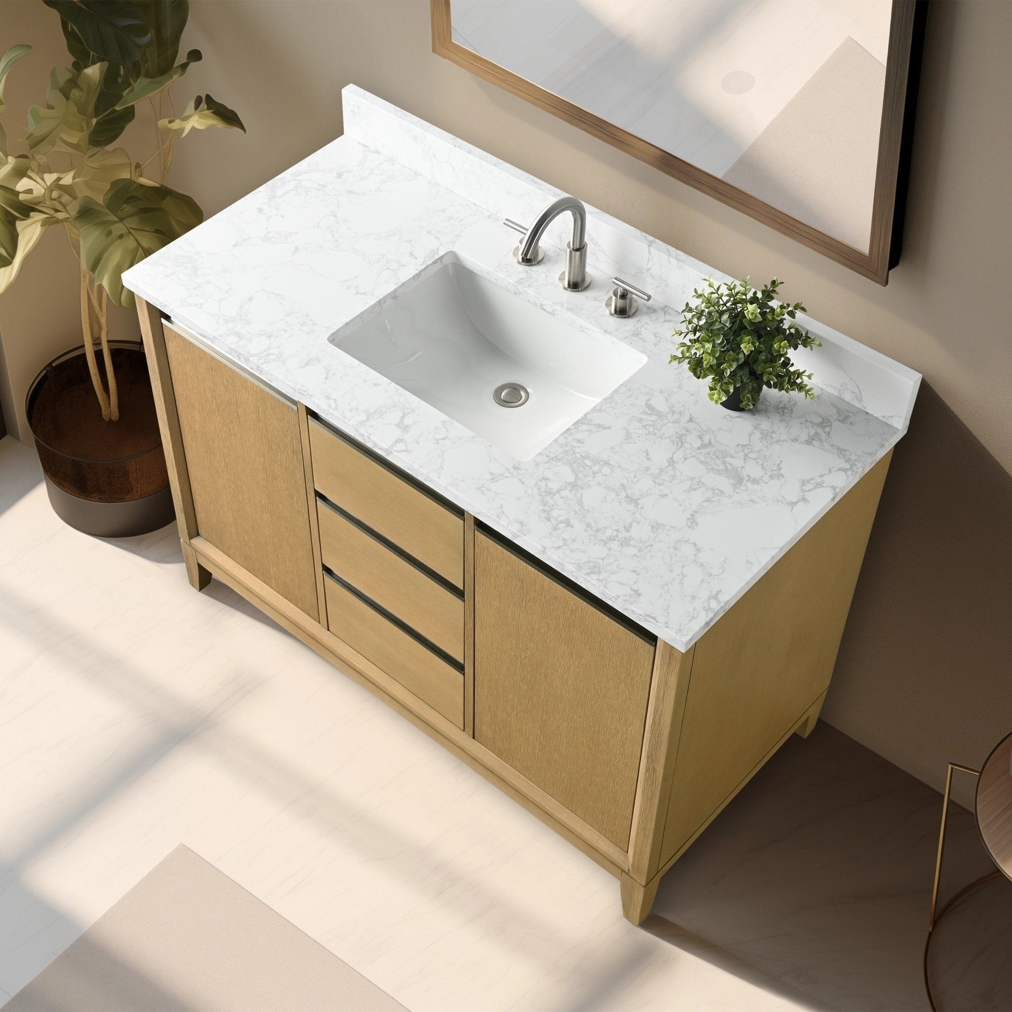 Meuble-lavabo de salle de bain Vanity Art avec lavabo en céramique et plateau en marbre reconstitué