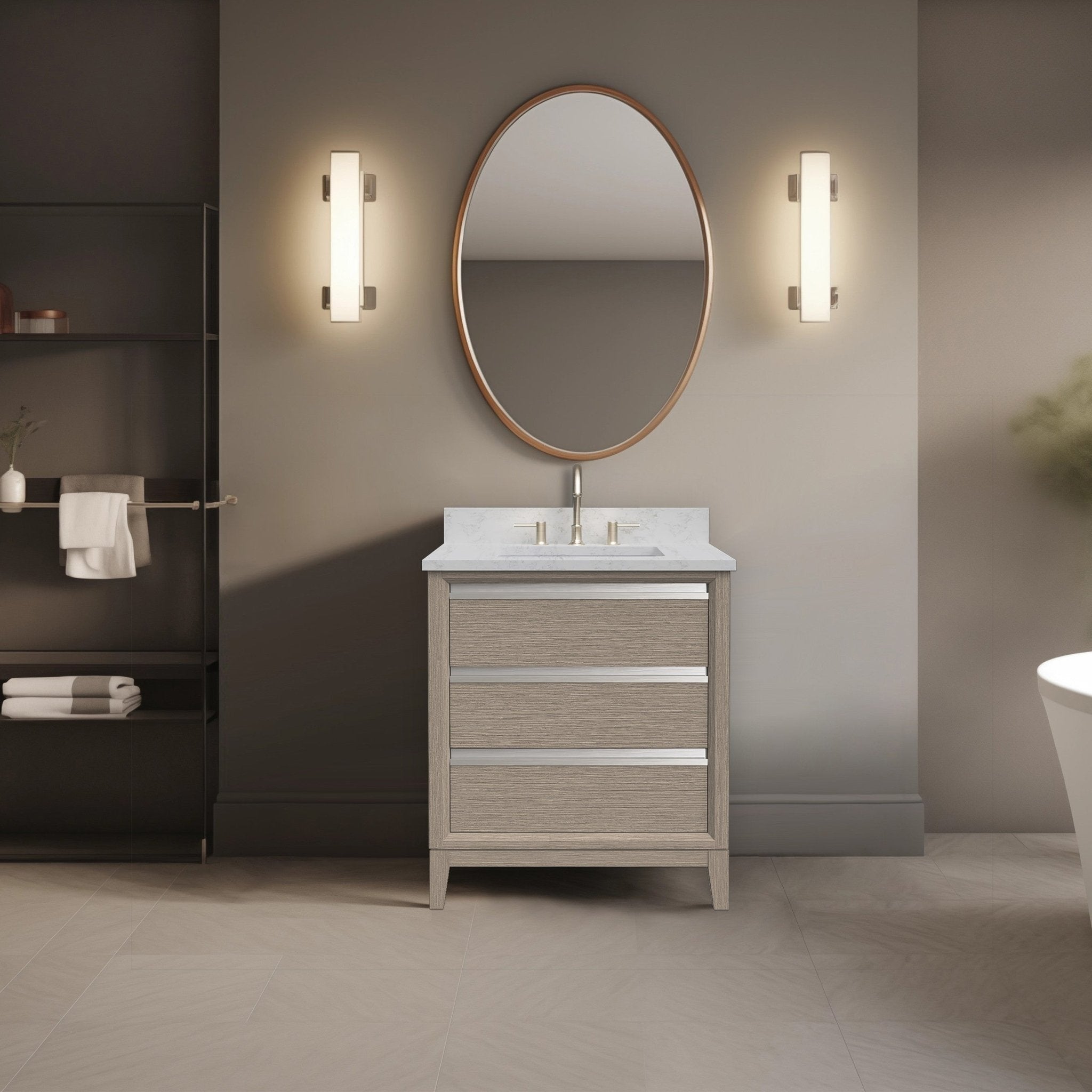 Meuble-lavabo de salle de bain Vanity Art avec lavabo en céramique et plateau en marbre reconstitué
