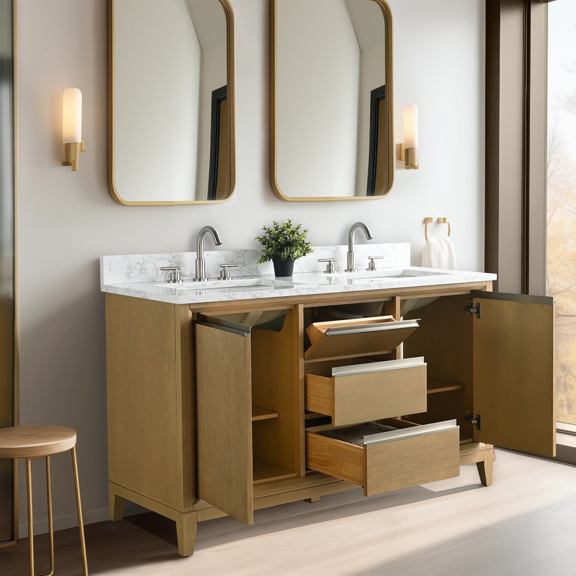Meuble-lavabo de salle de bain Vanity Art avec lavabo en céramique et plateau en marbre reconstitué