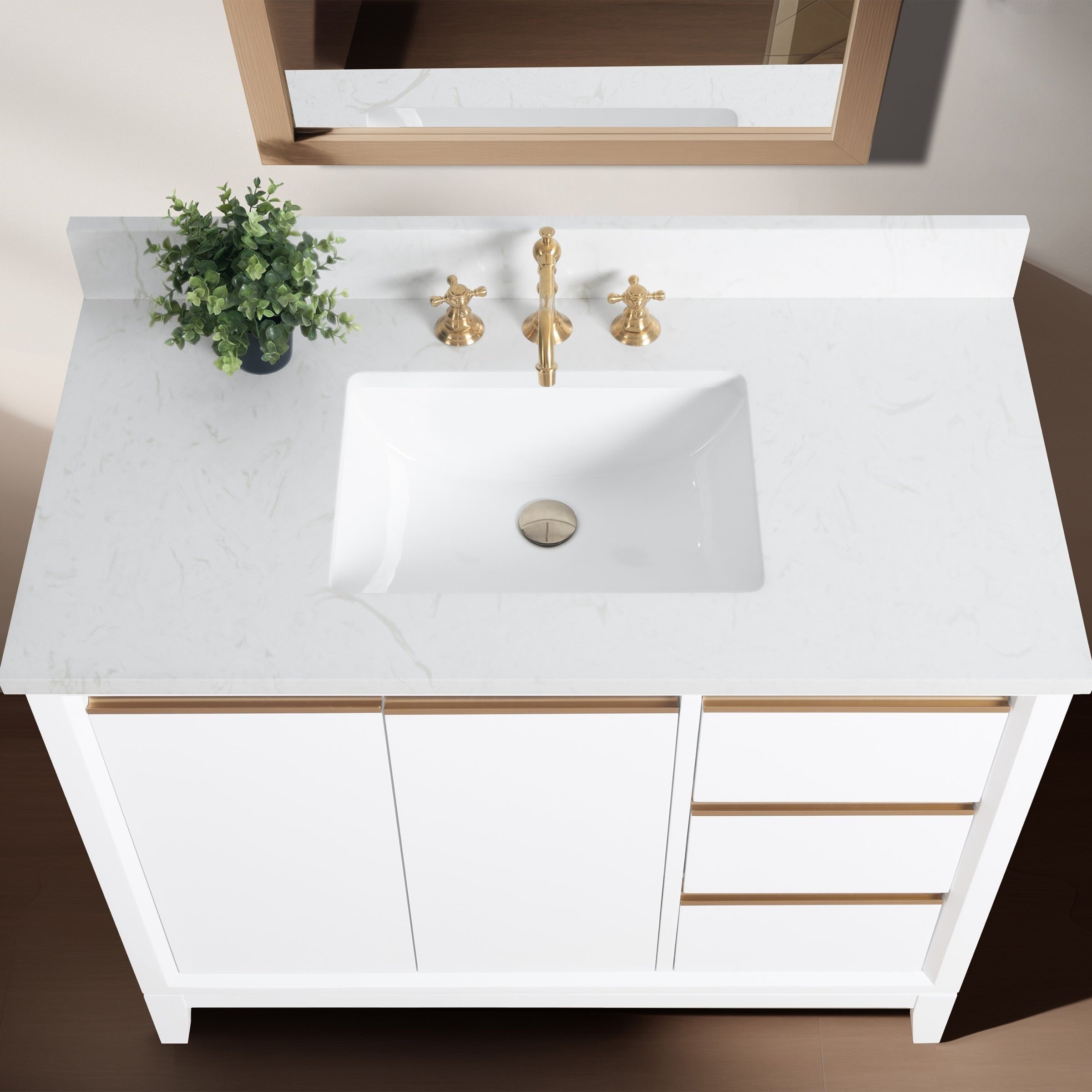 Meuble-lavabo de salle de bain Vanity Art avec lavabo en céramique et plateau en marbre reconstitué