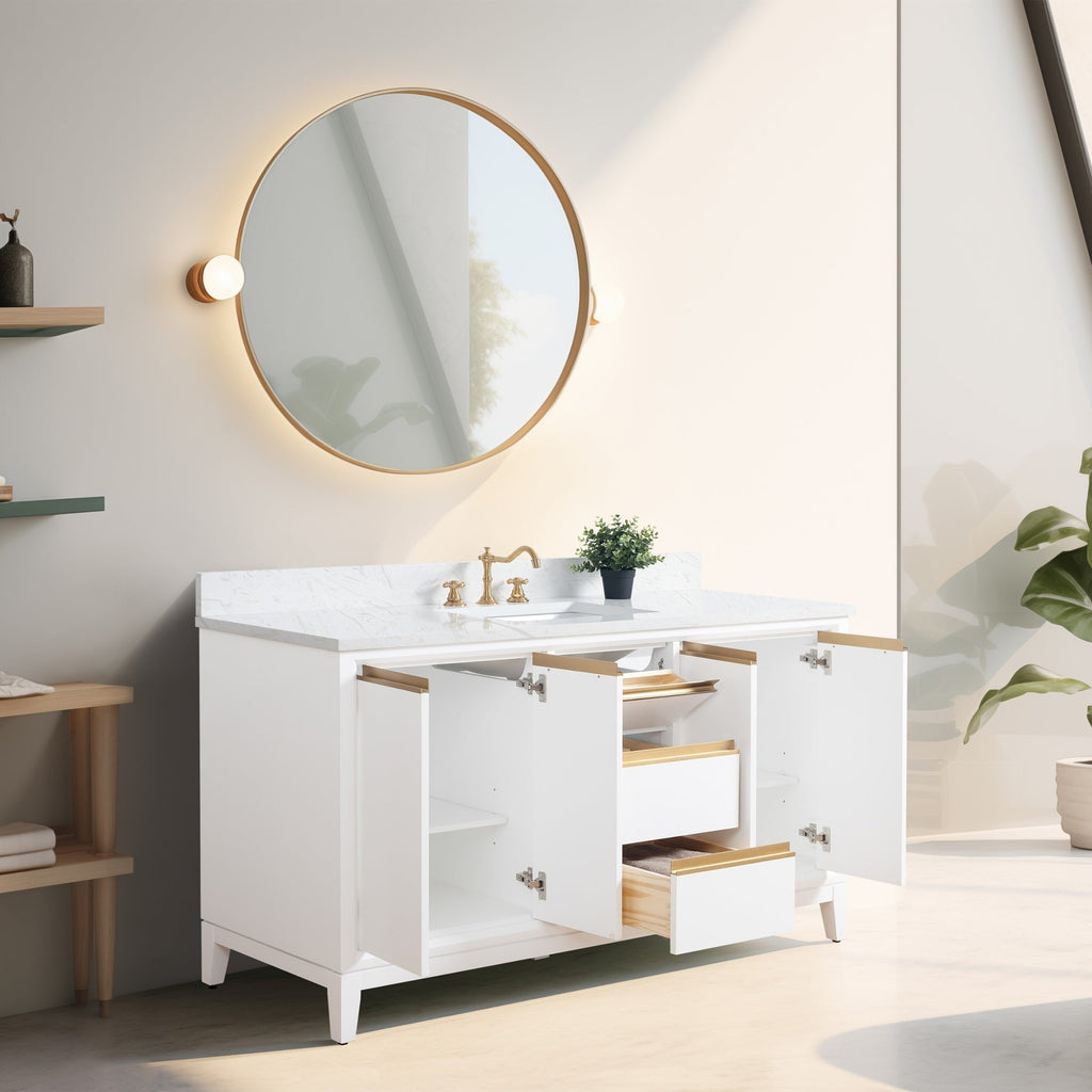 Meuble-lavabo de salle de bain Vanity Art avec lavabo en céramique et plateau en marbre reconstitué