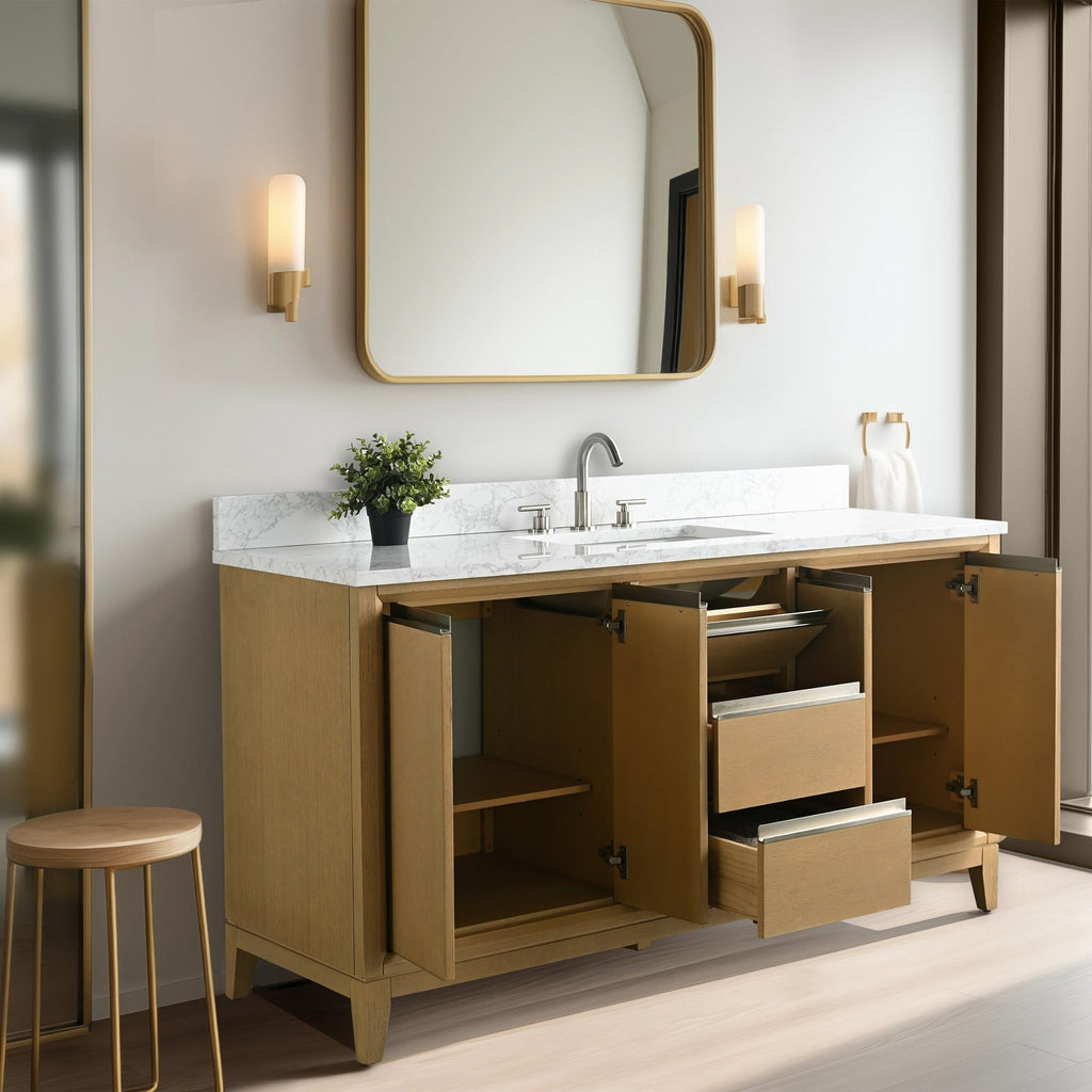 Meuble-lavabo de salle de bain Vanity Art avec lavabo en céramique et plateau en marbre reconstitué