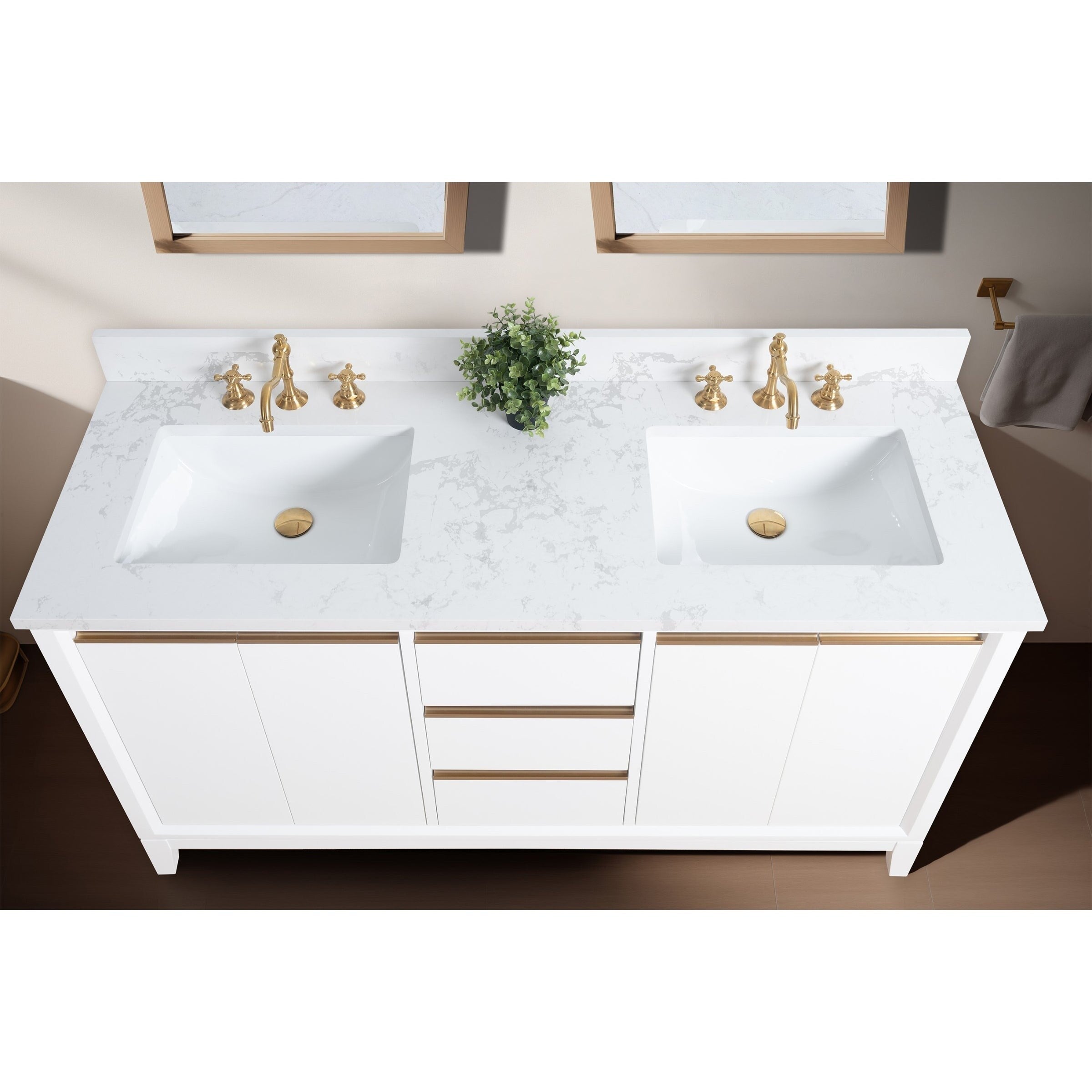 Meuble-lavabo de salle de bain Vanity Art avec lavabo en céramique et plateau en marbre reconstitué