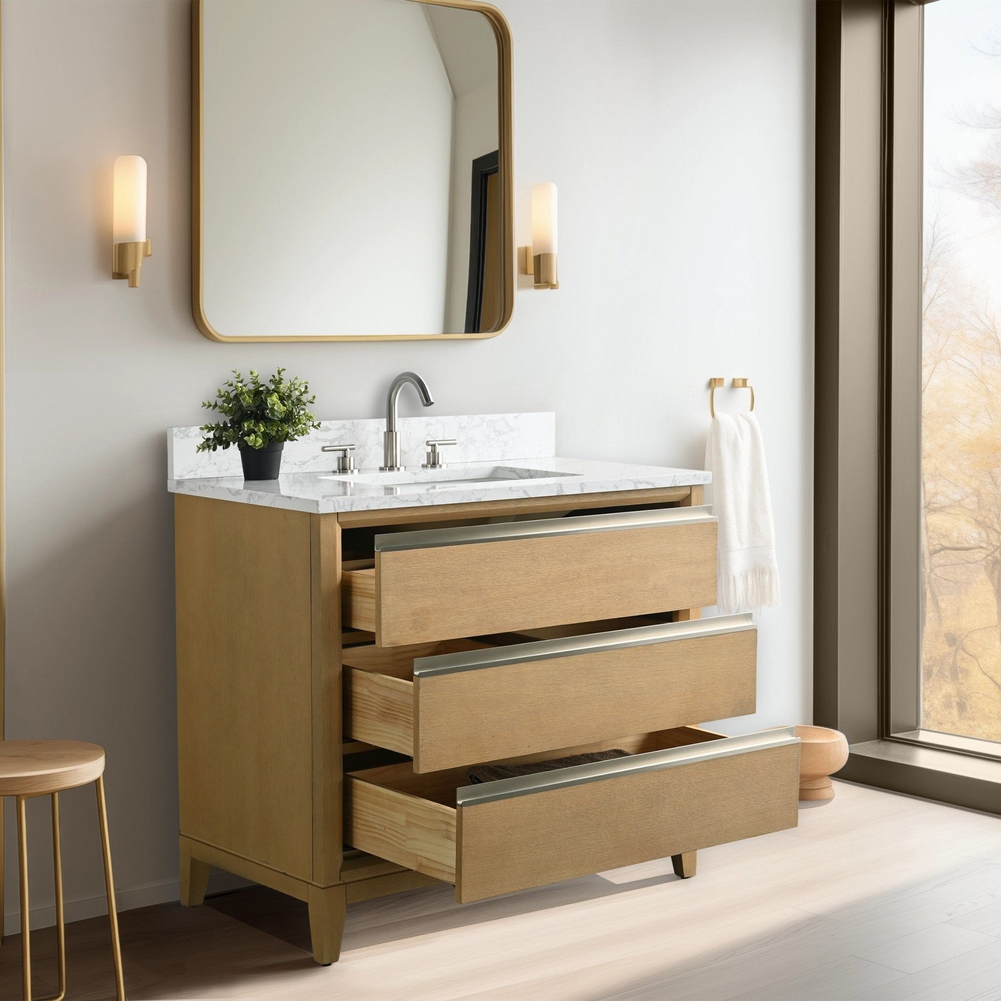 Meuble-lavabo de salle de bain Vanity Art avec lavabo en céramique et plateau en marbre reconstitué