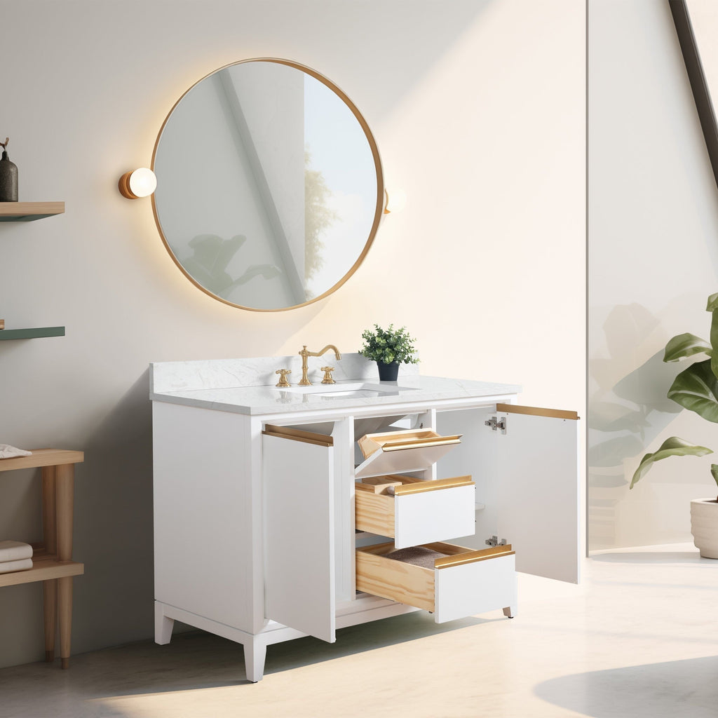 Meuble-lavabo de salle de bain Vanity Art avec lavabo en céramique et plateau en marbre reconstitué