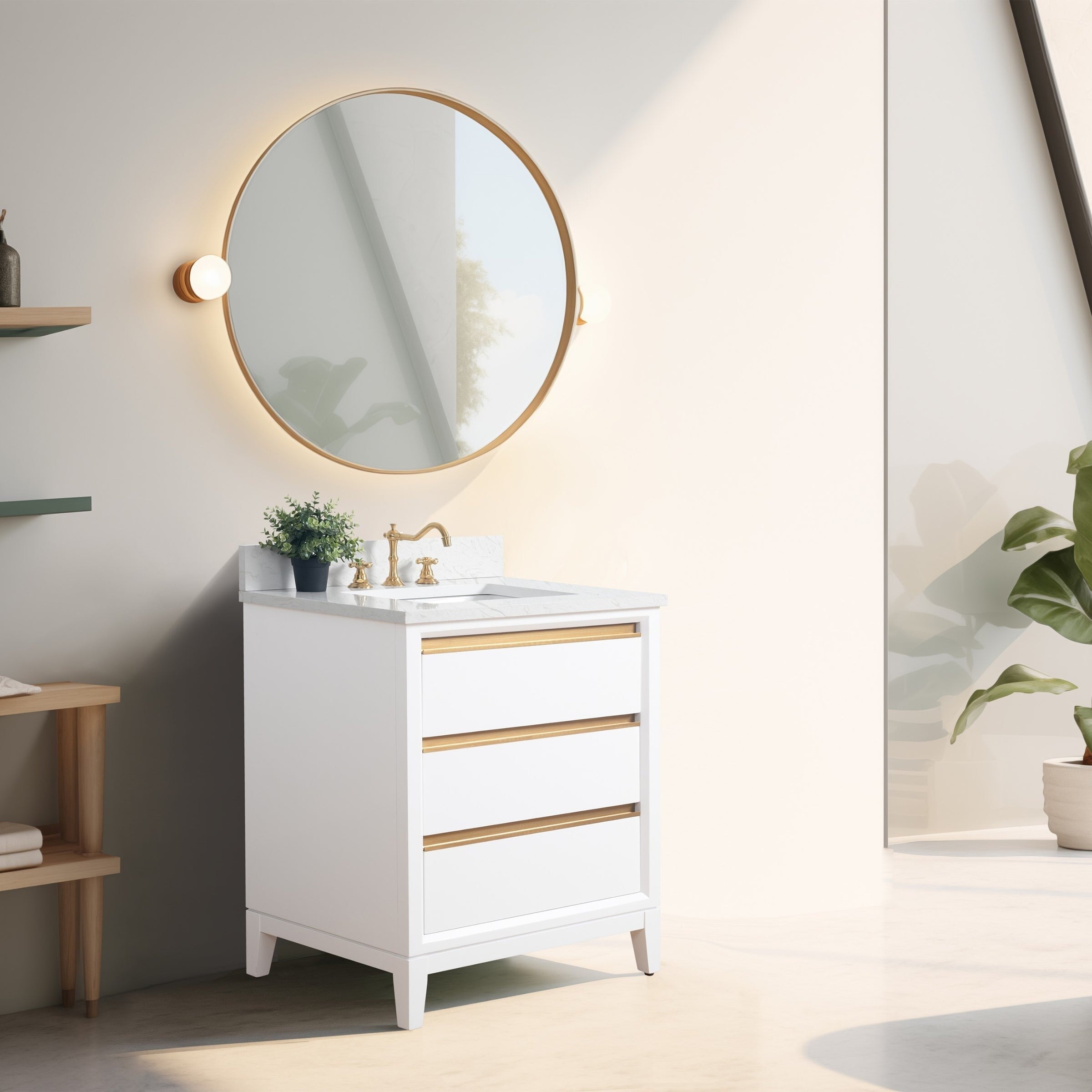 Meuble-lavabo de salle de bain Vanity Art avec lavabo en céramique et plateau en marbre reconstitué