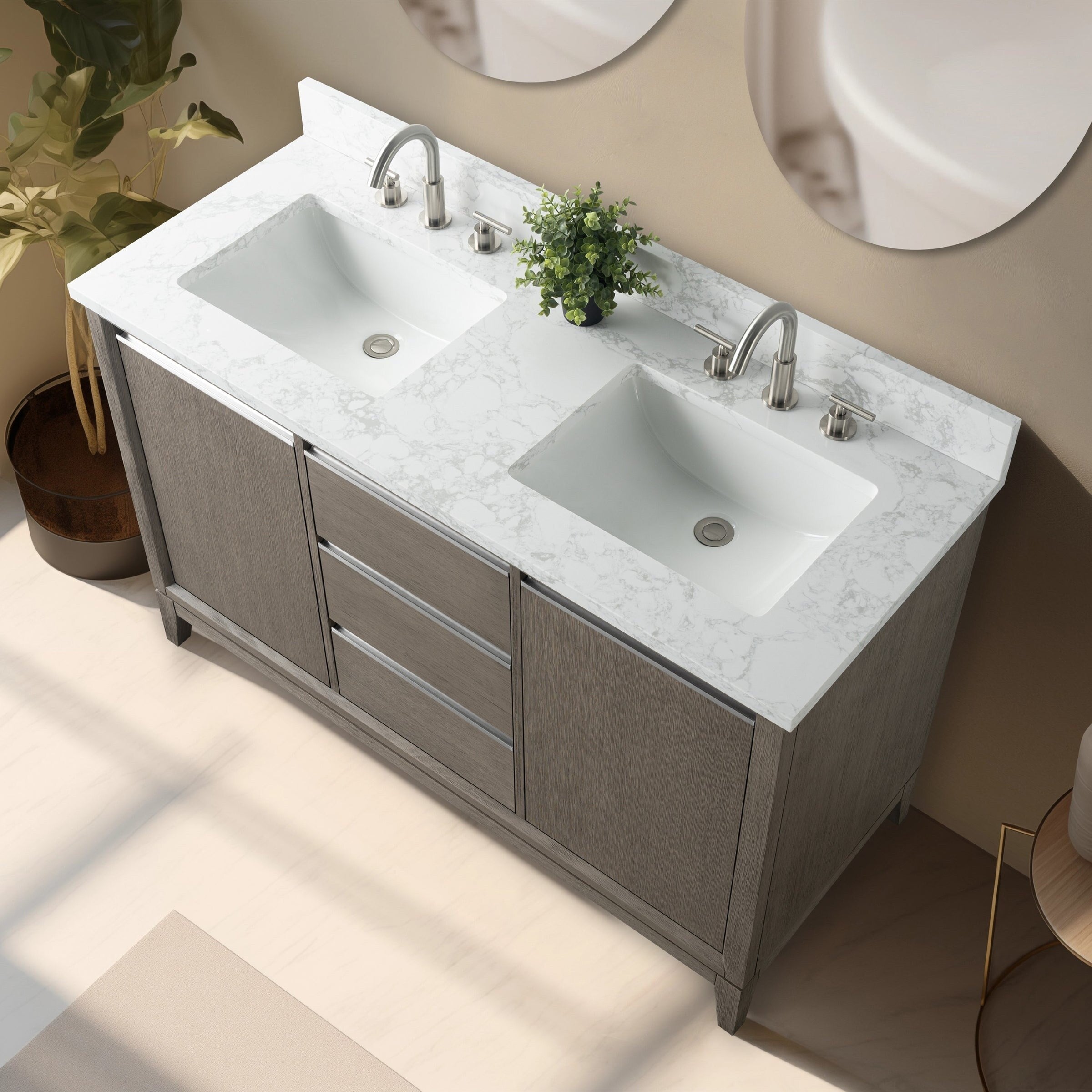 Meuble-lavabo de salle de bain Vanity Art avec lavabo en céramique et plateau en marbre reconstitué
