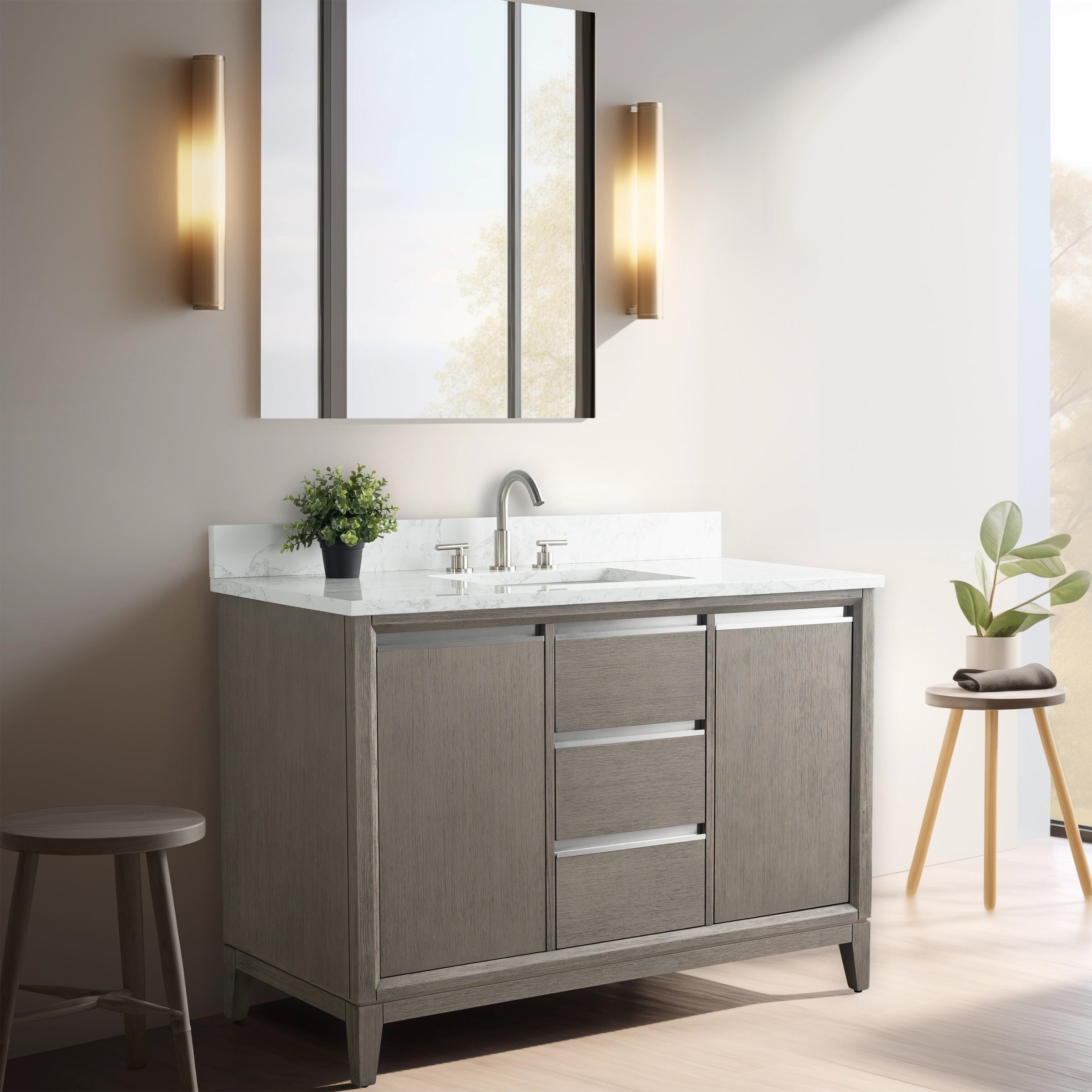 Meuble-lavabo de salle de bain Vanity Art avec lavabo en céramique et plateau en marbre reconstitué