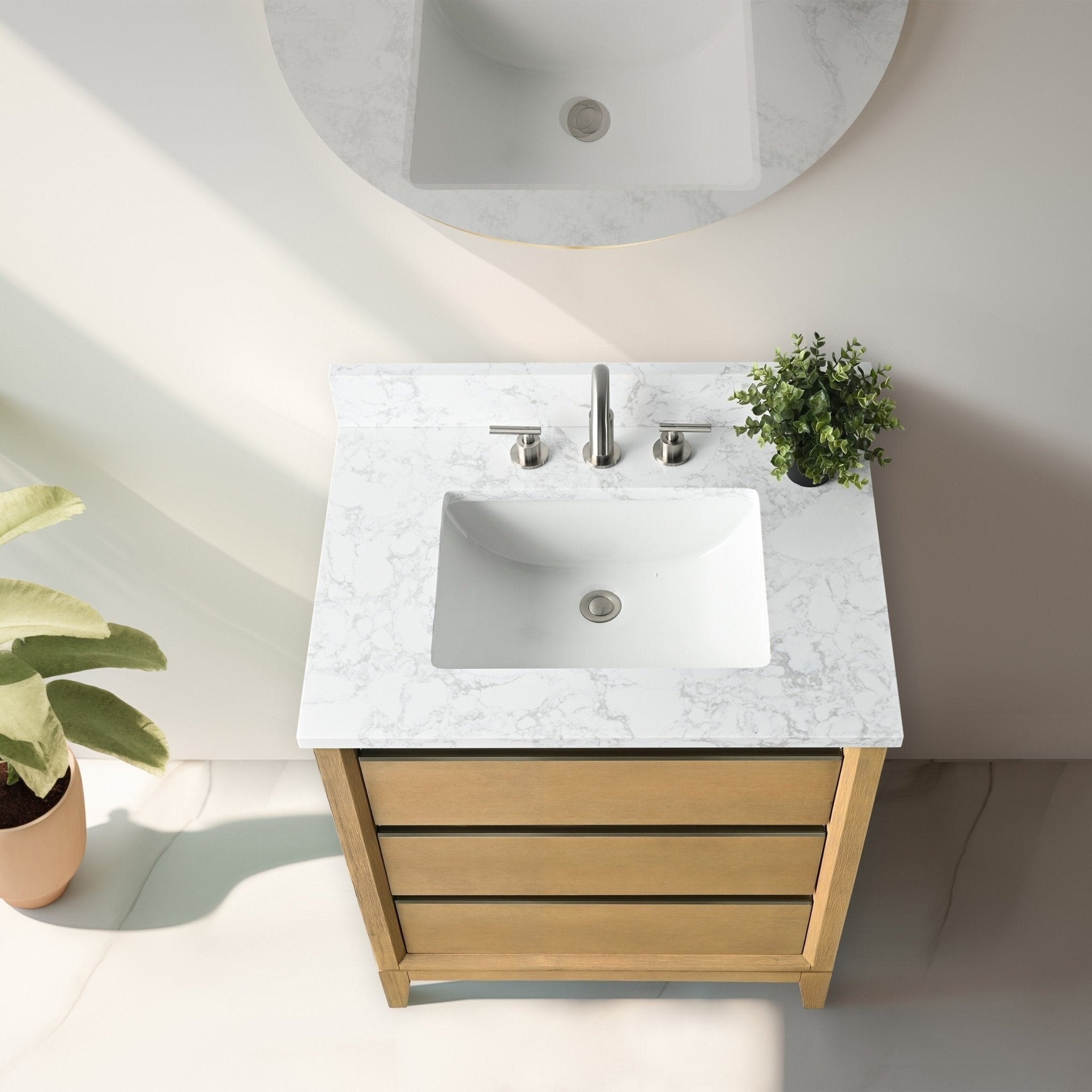 Meuble-lavabo de salle de bain Vanity Art avec lavabo en céramique et plateau en marbre reconstitué