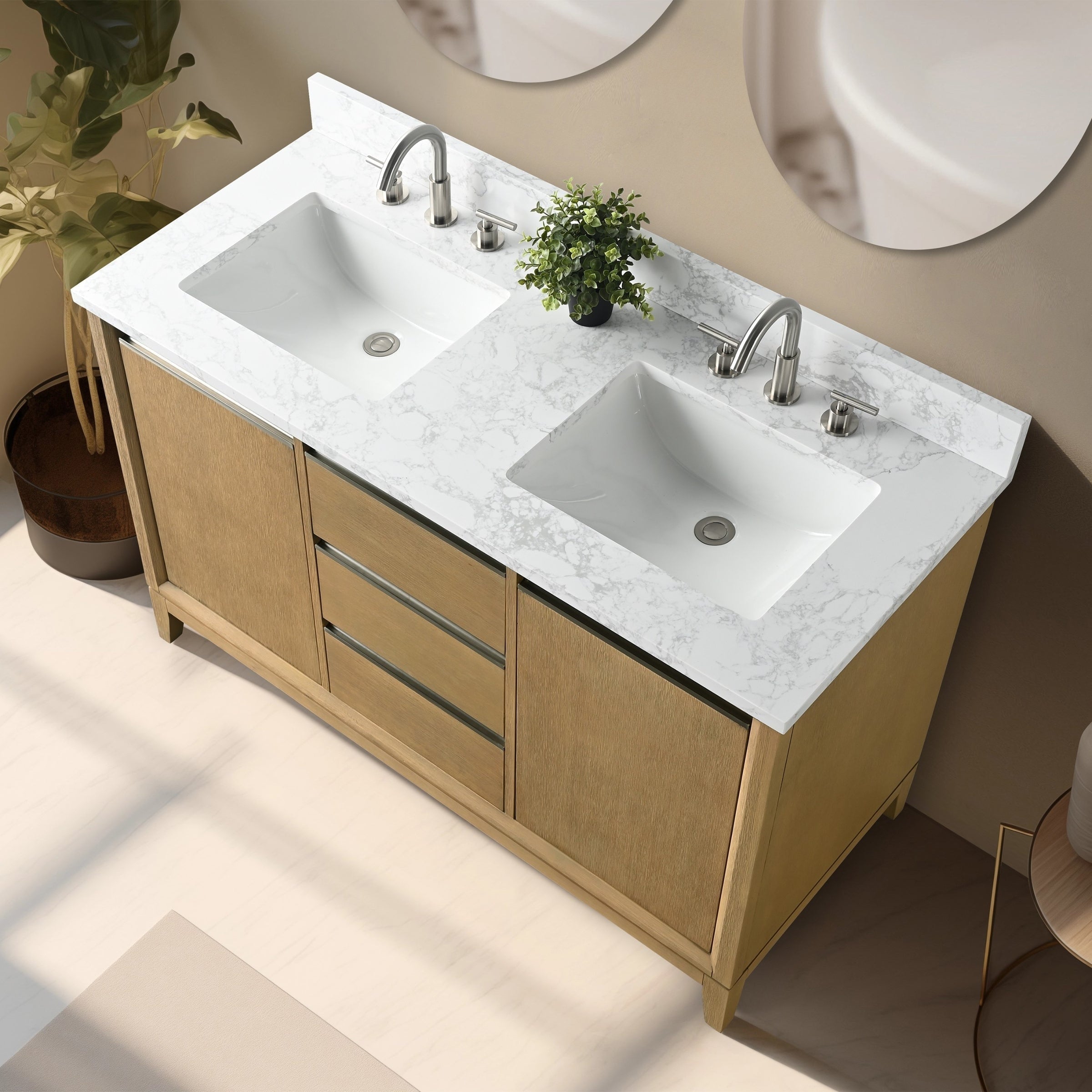 Meuble-lavabo de salle de bain Vanity Art avec lavabo en céramique et plateau en marbre reconstitué