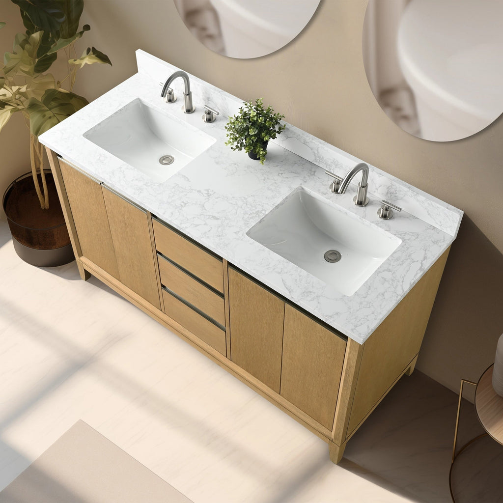 Meuble-lavabo de salle de bain Vanity Art avec lavabo en céramique et plateau en marbre reconstitué