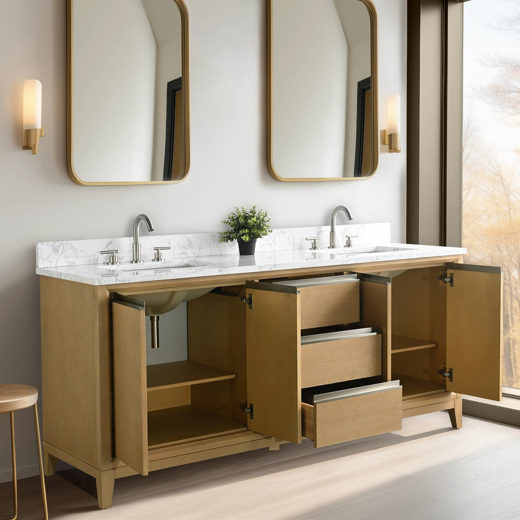 Meuble-lavabo de salle de bain Vanity Art avec lavabo en céramique et plateau en marbre reconstitué