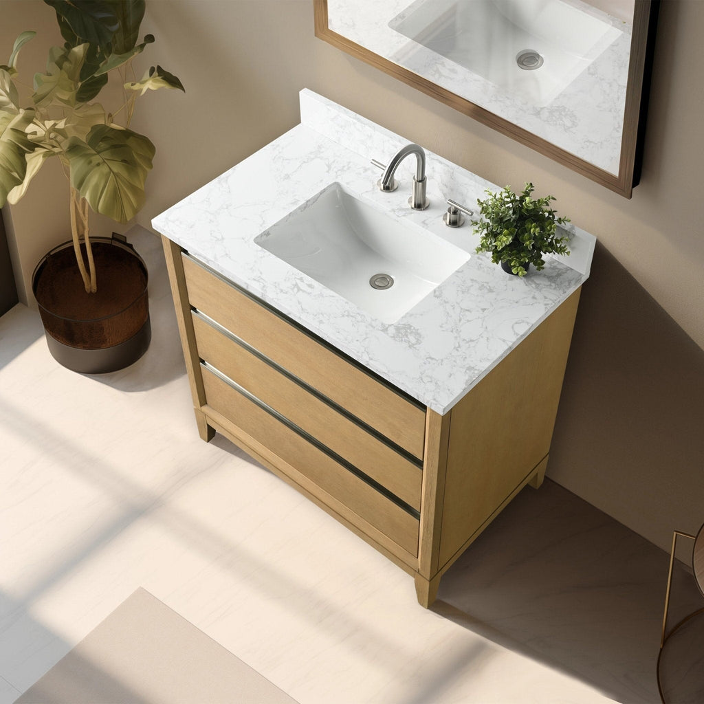Meuble-lavabo de salle de bain Vanity Art avec lavabo en céramique et plateau en marbre reconstitué