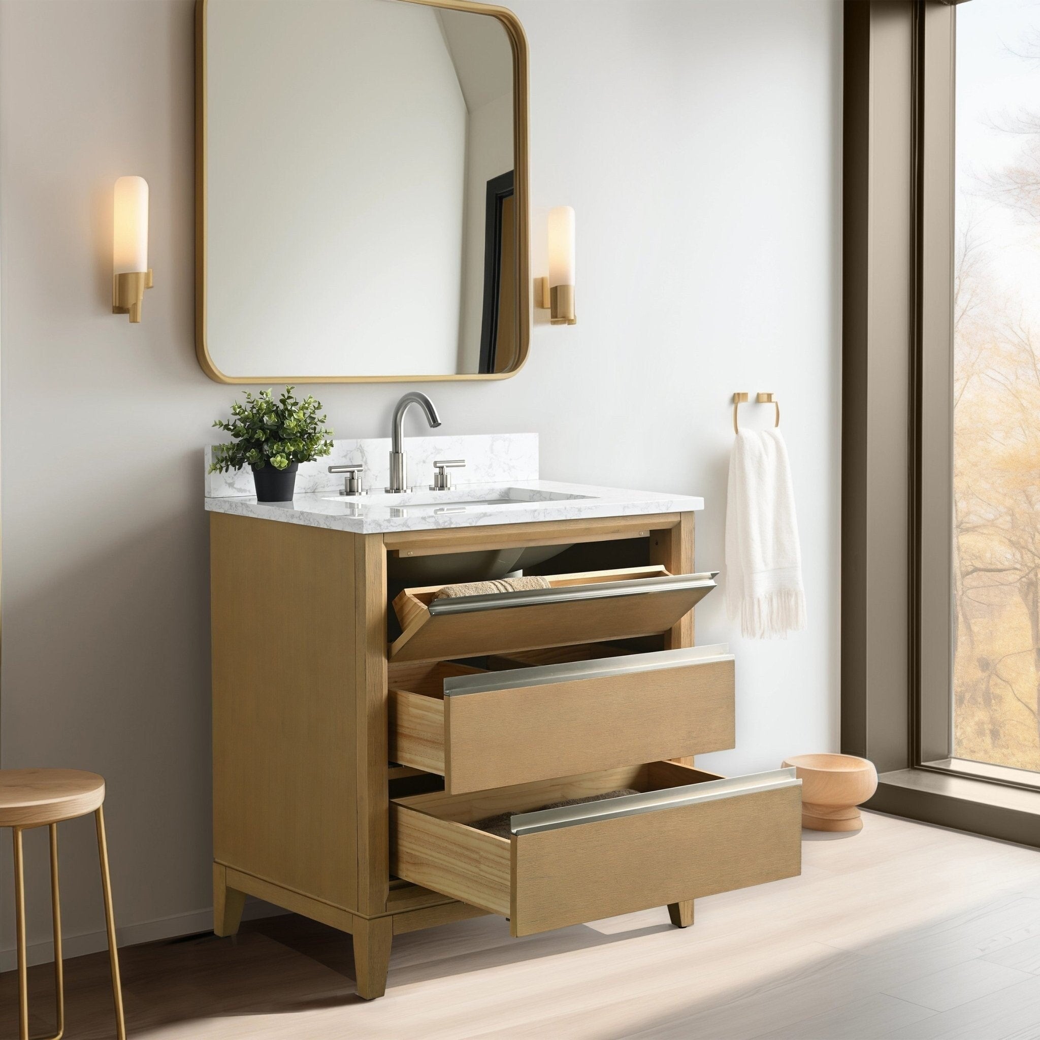 Meuble-lavabo de salle de bain Vanity Art avec lavabo en céramique et plateau en marbre reconstitué