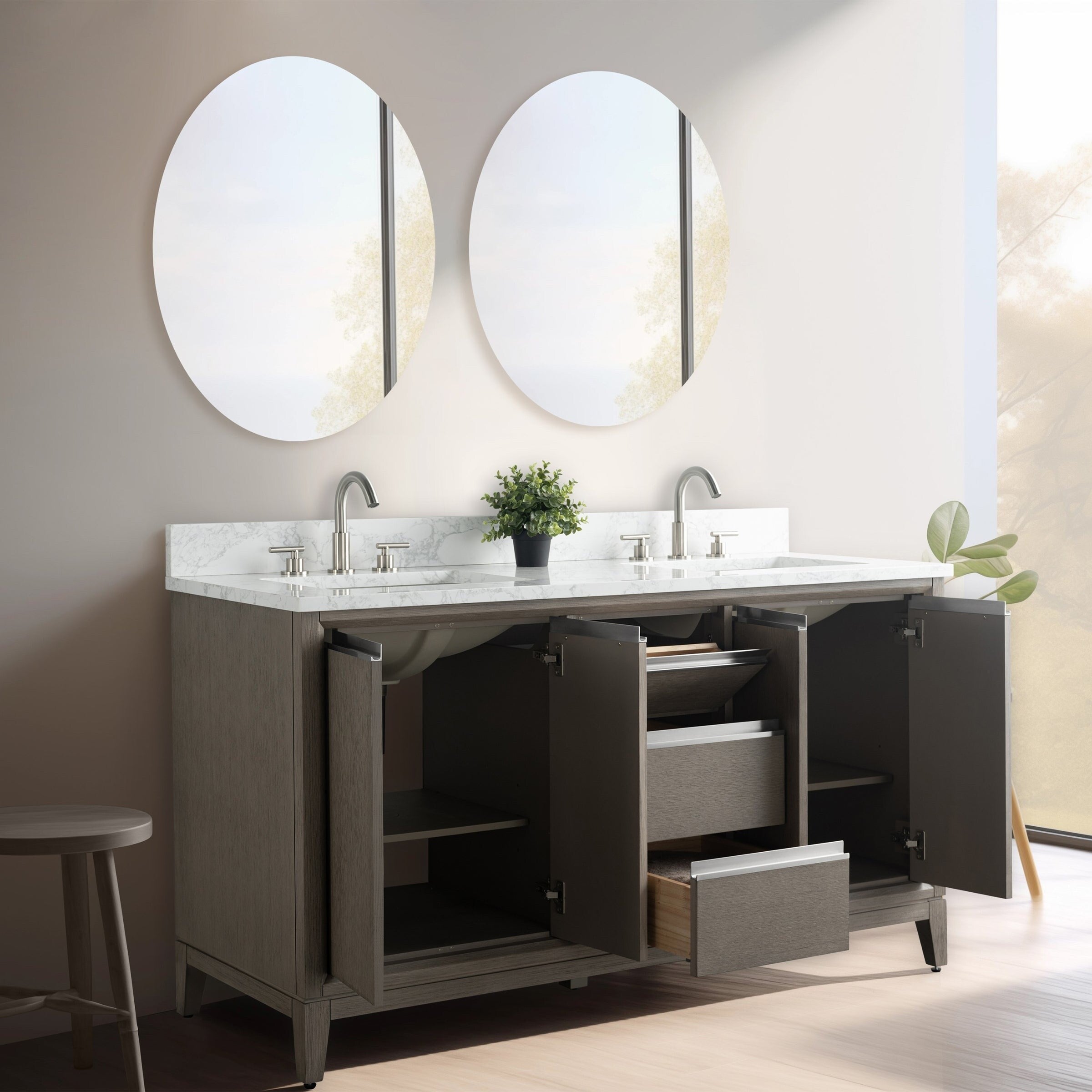 Meuble-lavabo de salle de bain Vanity Art avec lavabo en céramique et plateau en marbre reconstitué