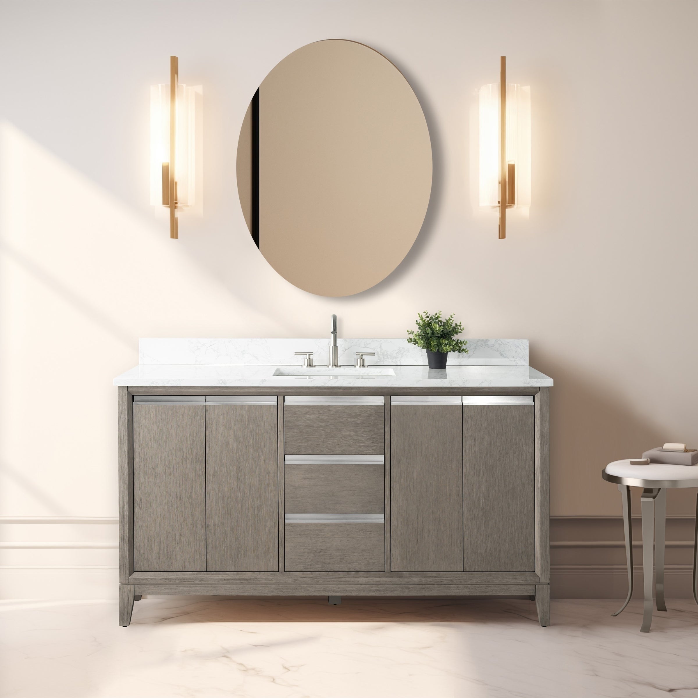 Meuble-lavabo de salle de bain Vanity Art avec lavabo en céramique et plateau en marbre reconstitué