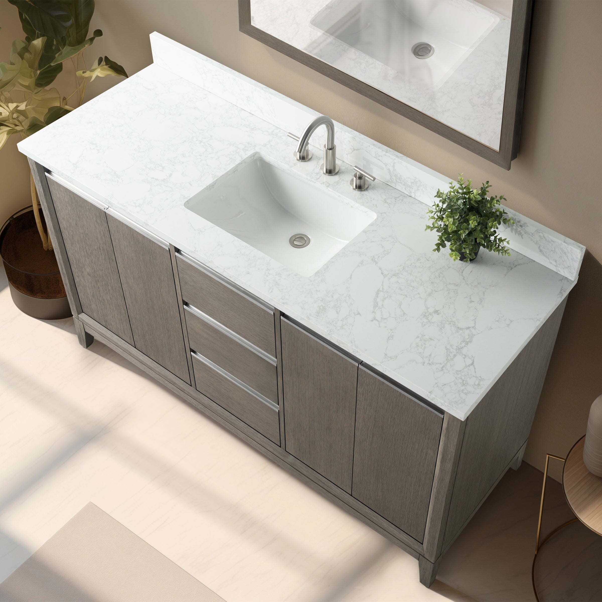Meuble-lavabo de salle de bain Vanity Art avec lavabo en céramique et plateau en marbre reconstitué